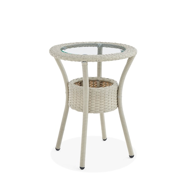 Alaterre Furniture Haven All-Weather Wicker Outdoor Round Glass-Top Accent Table with Storage AWWE02EE - main